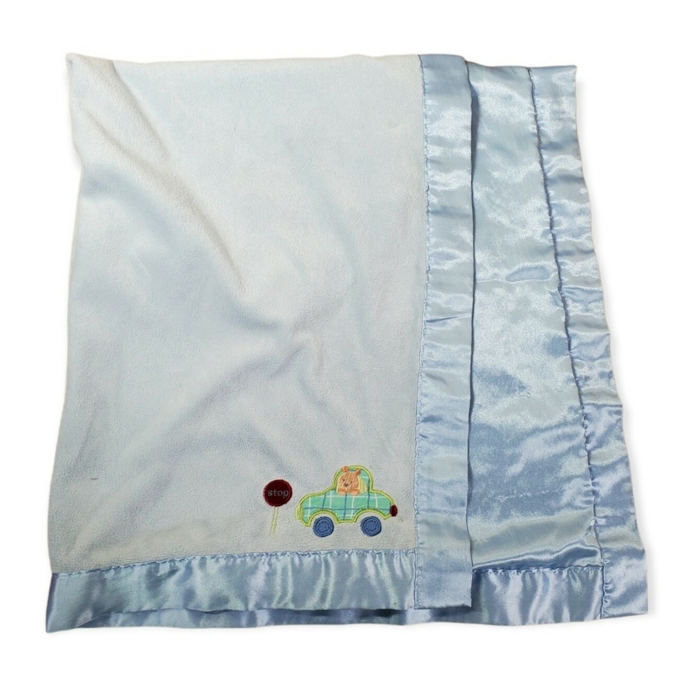 Carters Car Stop Sign Blue Baby Blanket Satin Trim‎ Back